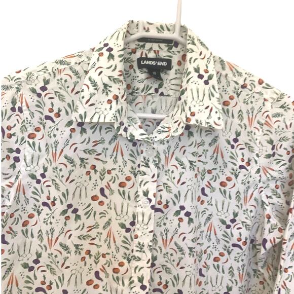 Land's End Button Up Shirt 10 White Womens 3/4 Sleeves Supima Cotton Novelty - Picture 4 of 9
